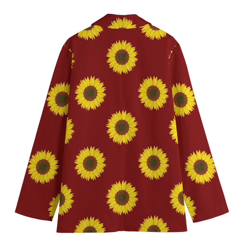 Burgundy Sunflower Pattern Print Women's Blazer