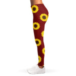 Burgundy Sunflower Pattern Print Women's Leggings