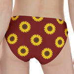 Burgundy Sunflower Pattern Print Women's Panties