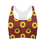 Burgundy Sunflower Pattern Print Women's Sports Bra