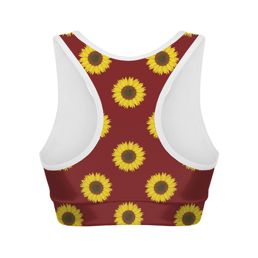 Burgundy Sunflower Pattern Print Women's Sports Bra