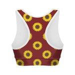 Burgundy Sunflower Pattern Print Women's Sports Bra