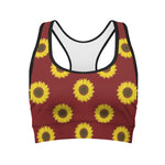 Burgundy Sunflower Pattern Print Women's Sports Bra