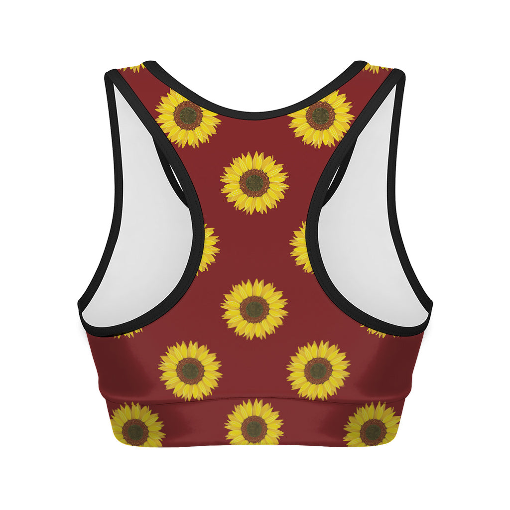 Burgundy Sunflower Pattern Print Women's Sports Bra