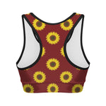 Burgundy Sunflower Pattern Print Women's Sports Bra