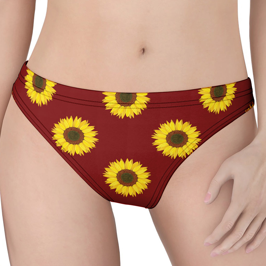 Burgundy Sunflower Pattern Print Women's Thong