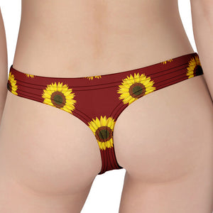 Burgundy Sunflower Pattern Print Women's Thong