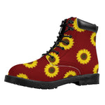 Burgundy Sunflower Pattern Print Work Boots