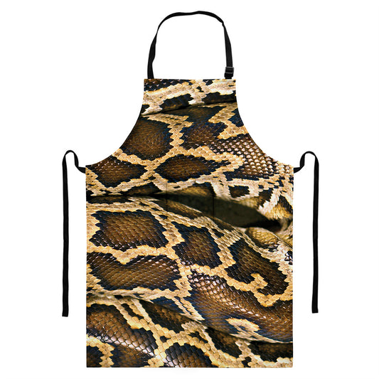 Burmese Python Snake Print Bib Apron With Pocket