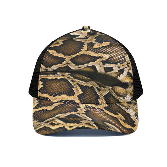 Burmese Python Snake Print Black Mesh Trucker Cap