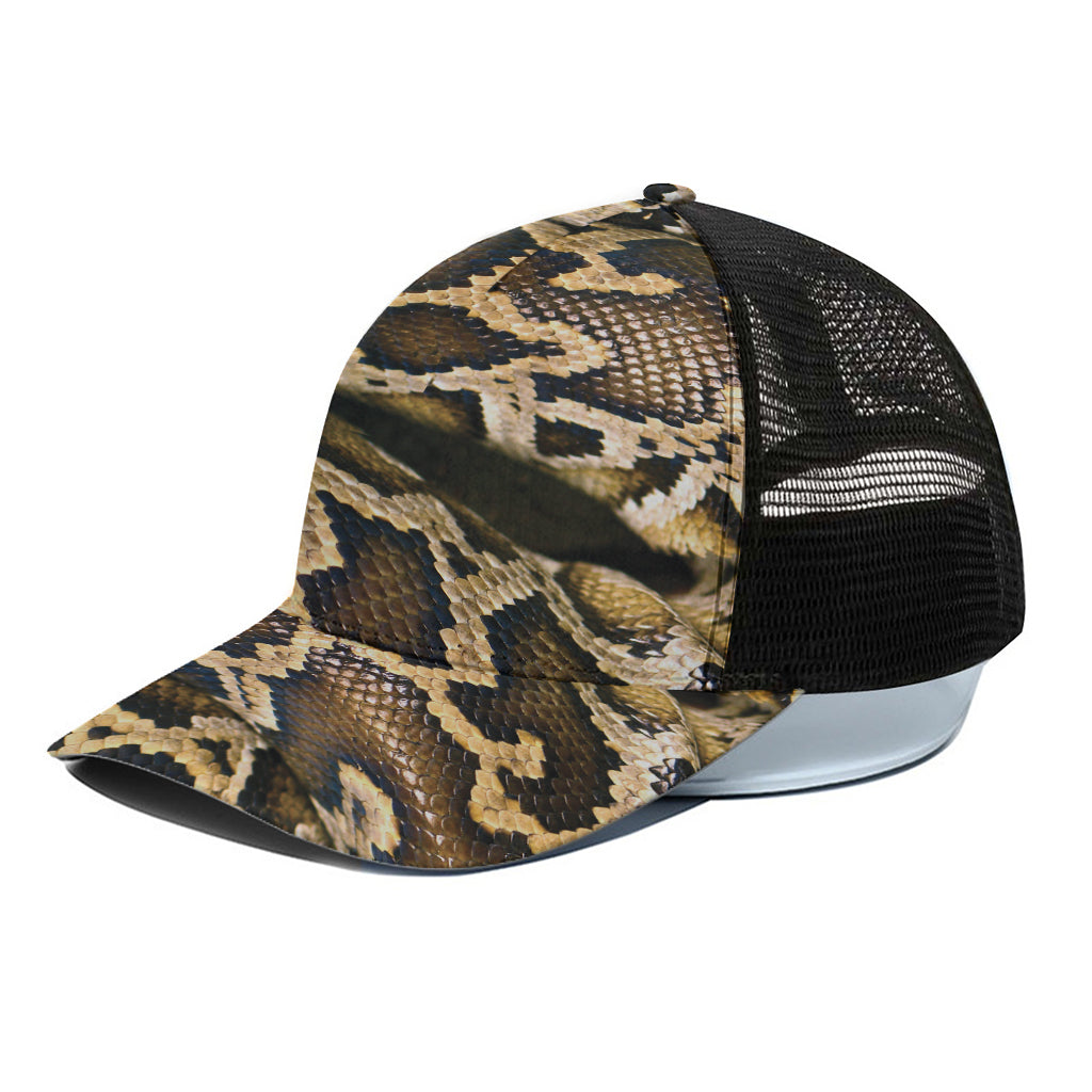 Burmese Python Snake Print Black Mesh Trucker Cap