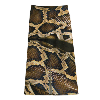 Burmese Python Snake Print Cotton Front Slit Maxi Skirt