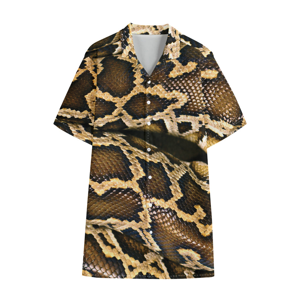 Burmese Python Snake Print Cotton Hawaiian Shirt
