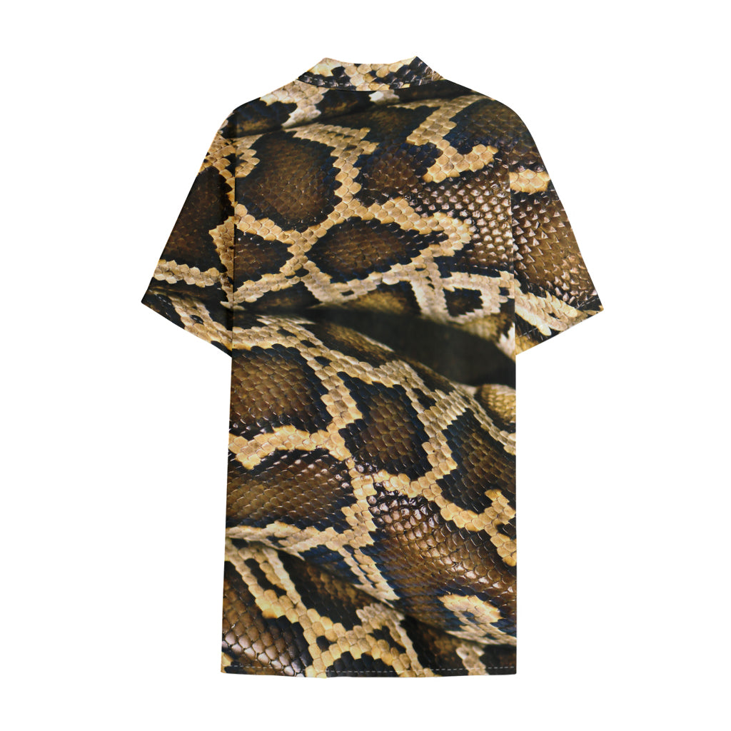 Burmese Python Snake Print Cotton Hawaiian Shirt