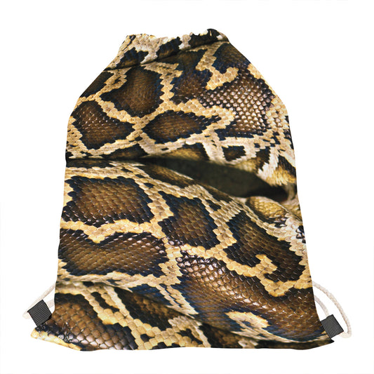 Burmese Python Snake Print Drawstring Bag