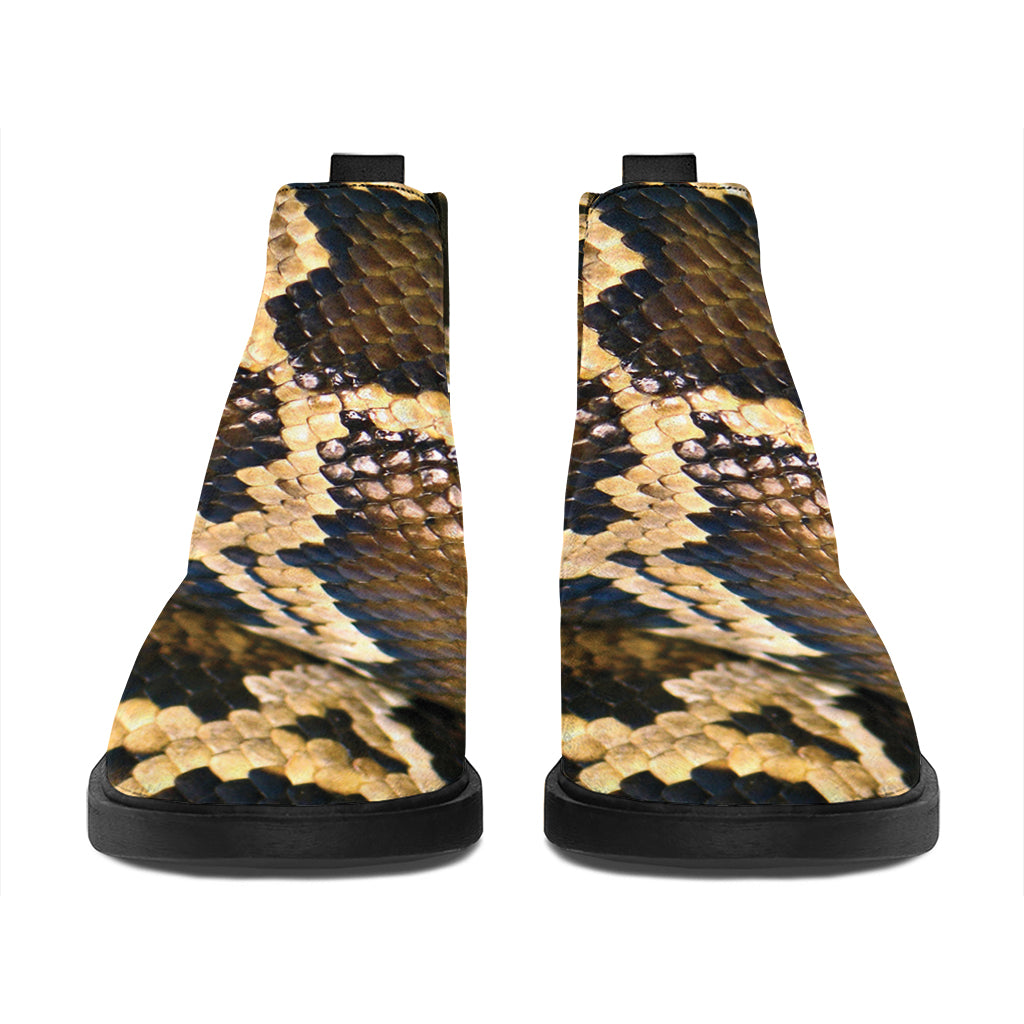 Burmese Python Snake Print Flat Ankle Boots
