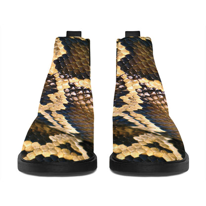 Burmese Python Snake Print Flat Ankle Boots