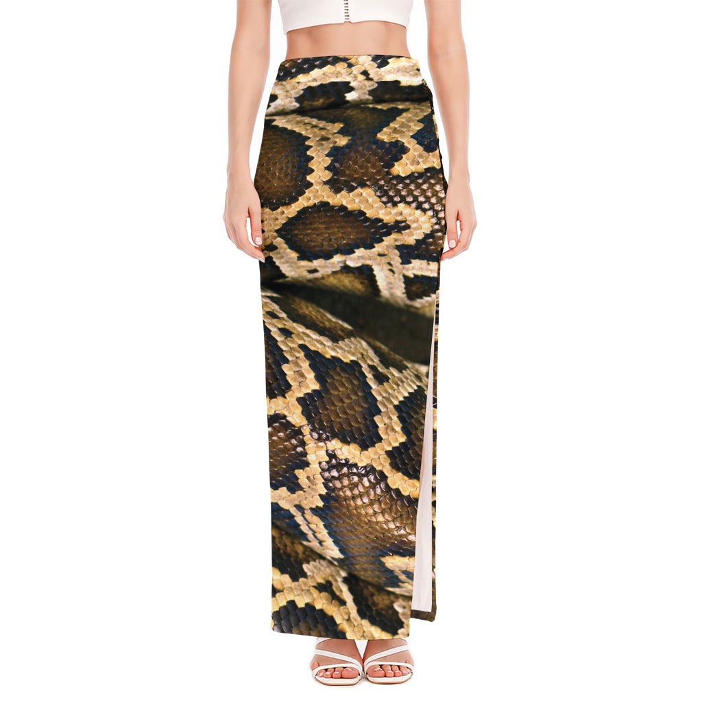 Burmese Python Snake Print High Slit Maxi Skirt