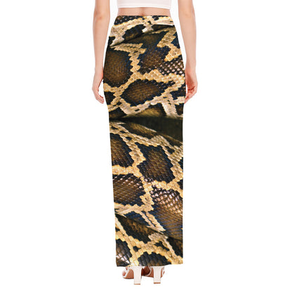 Burmese Python Snake Print High Slit Maxi Skirt