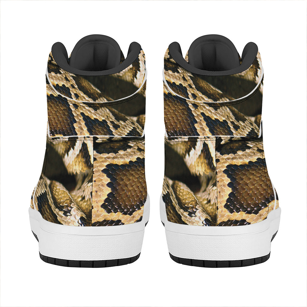 Burmese Python Snake Print High Top Leather Sneakers