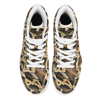 Burmese Python Snake Print High Top Leather Sneakers