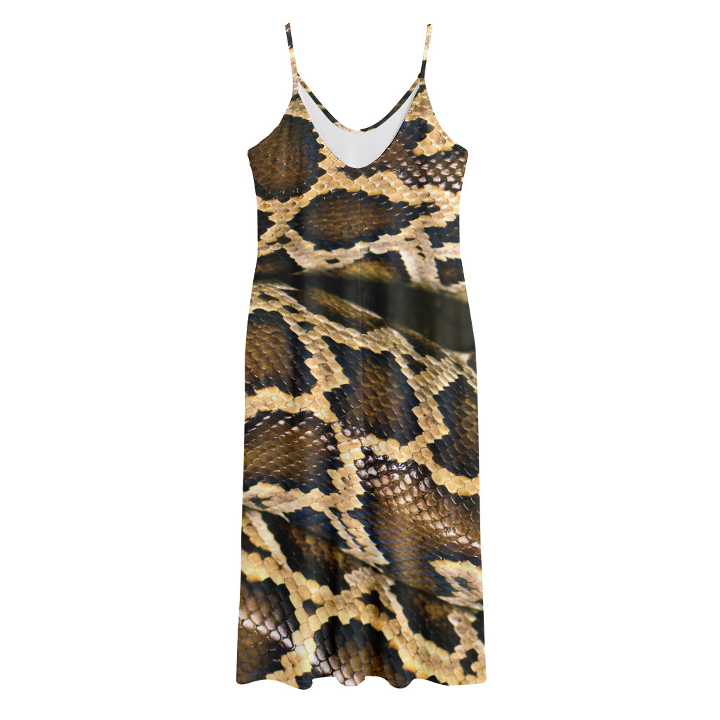 Burmese Python Snake Print Jersey Midi Cami Dress