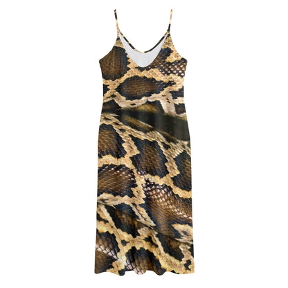 Burmese Python Snake Print Jersey Midi Cami Dress