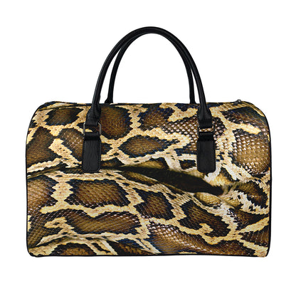 Burmese Python Snake Print Leather Duffle Bag