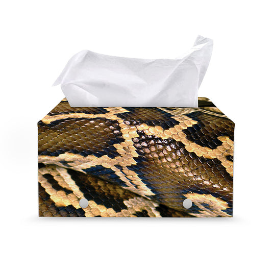 Burmese Python Snake Print Leather Tissue Box Cover