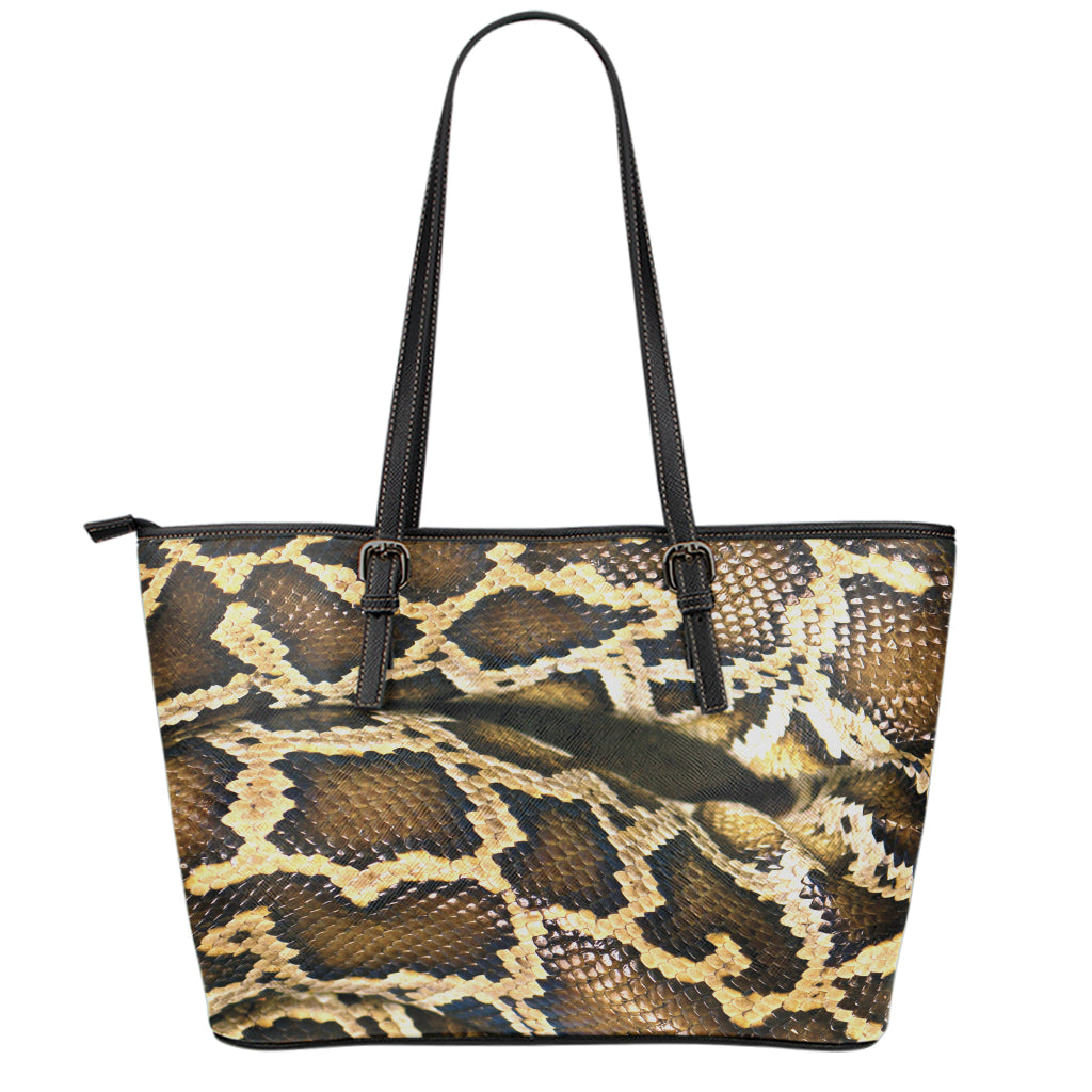 Burmese Python Snake Print Leather Tote Bag