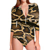 Burmese Python Snake Print Long Sleeve Swimsuit