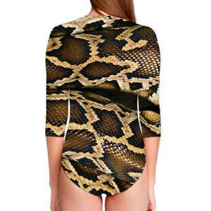 Burmese Python Snake Print Long Sleeve Swimsuit