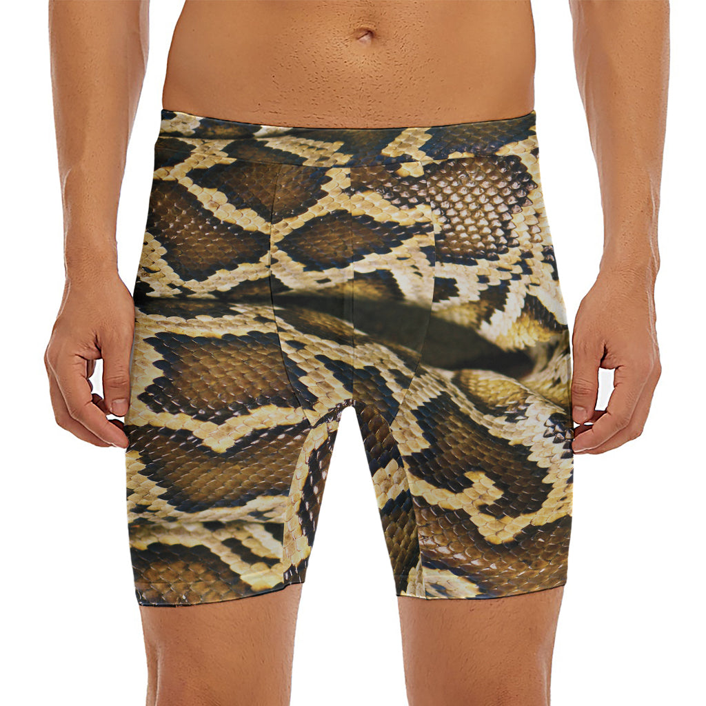 Burmese Python Snake Print Men's Long Boxer Briefs