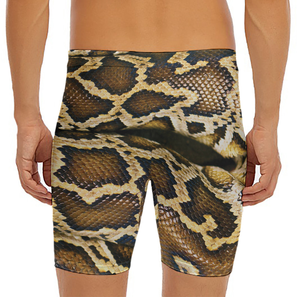 Burmese Python Snake Print Men's Long Boxer Briefs