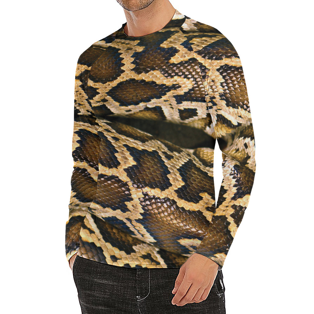 Burmese Python Snake Print Men's Long Sleeve Rash Guard