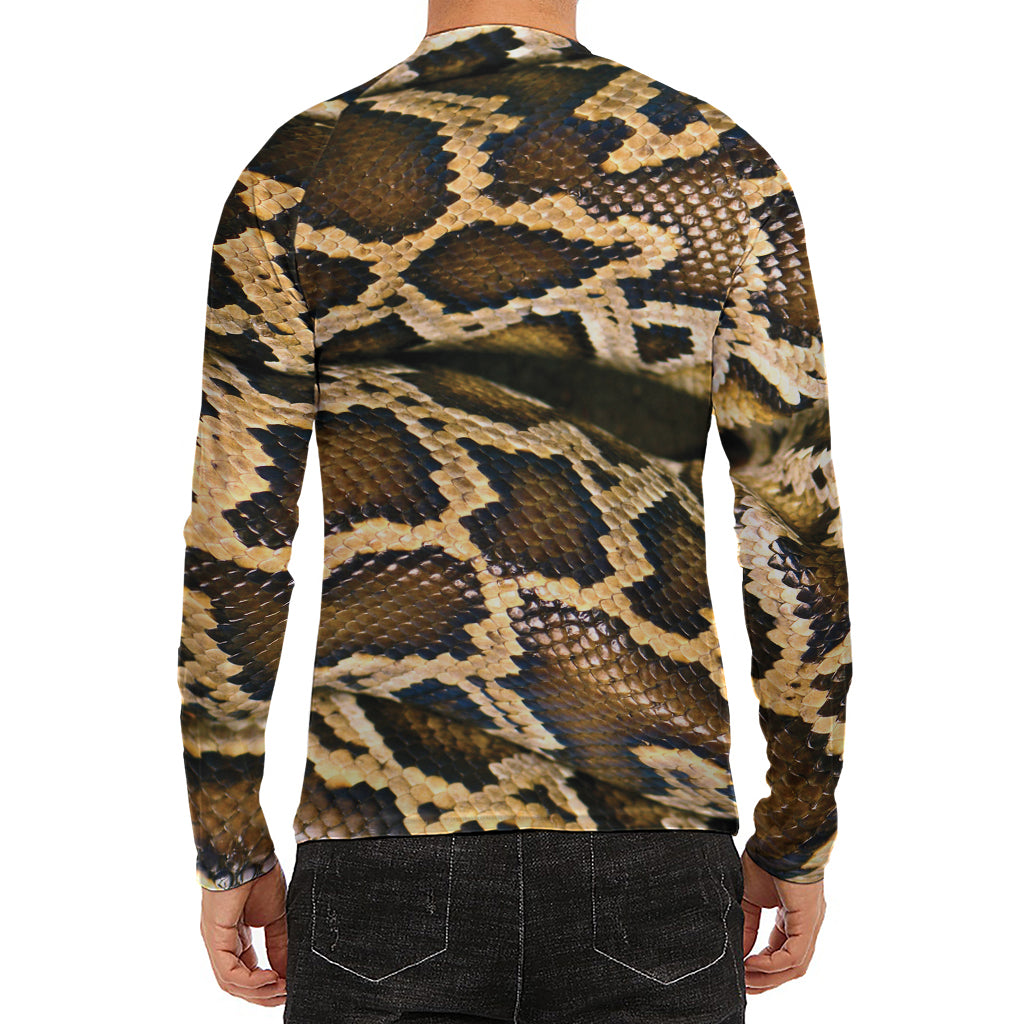 Burmese Python Snake Print Men's Long Sleeve Rash Guard