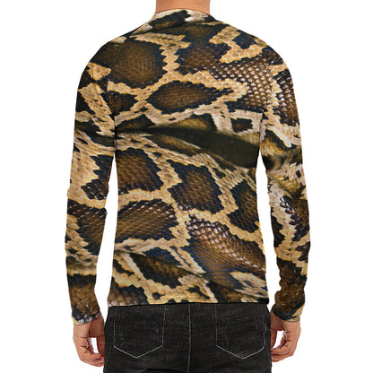Burmese Python Snake Print Men's Long Sleeve Rash Guard