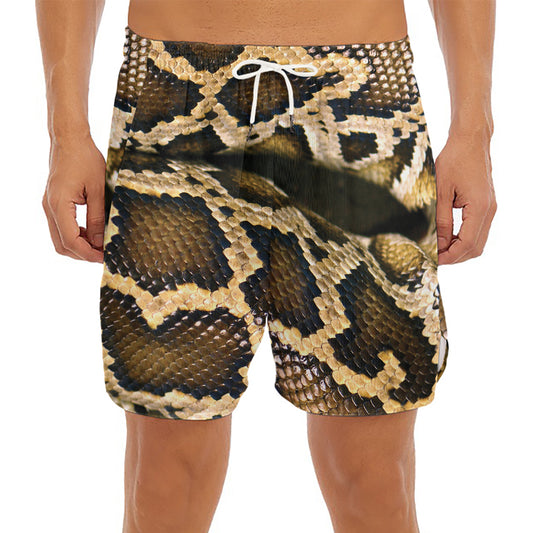 Burmese Python Snake Print Men's Split Running Shorts