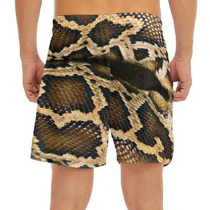Burmese Python Snake Print Men's Split Running Shorts
