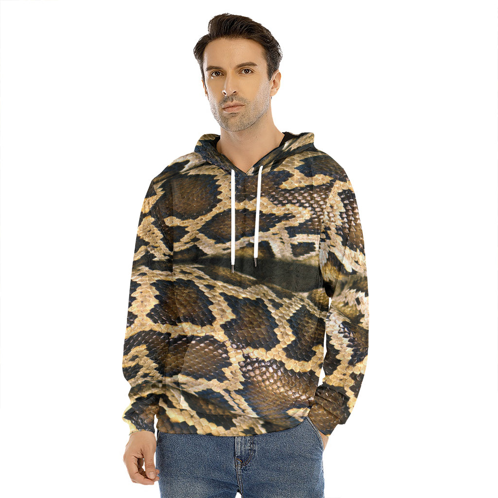 Burmese Python Snake Print Men's Velvet Pullover Hoodie