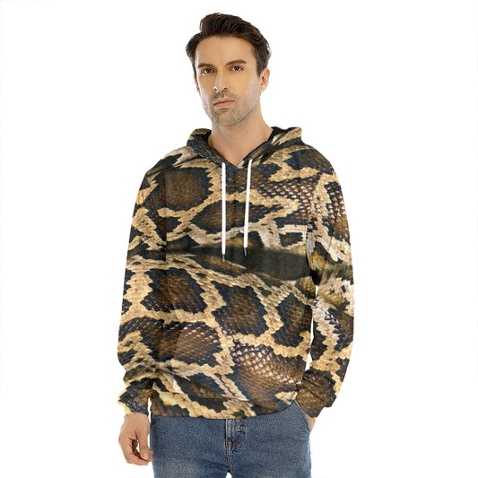 Burmese Python Snake Print Men's Velvet Pullover Hoodie