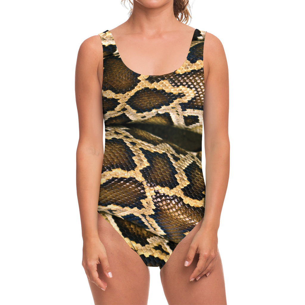 Burmese Python Snake Print One Piece Swimsuit