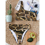 Burmese Python Snake Print One Shoulder Bikini Top