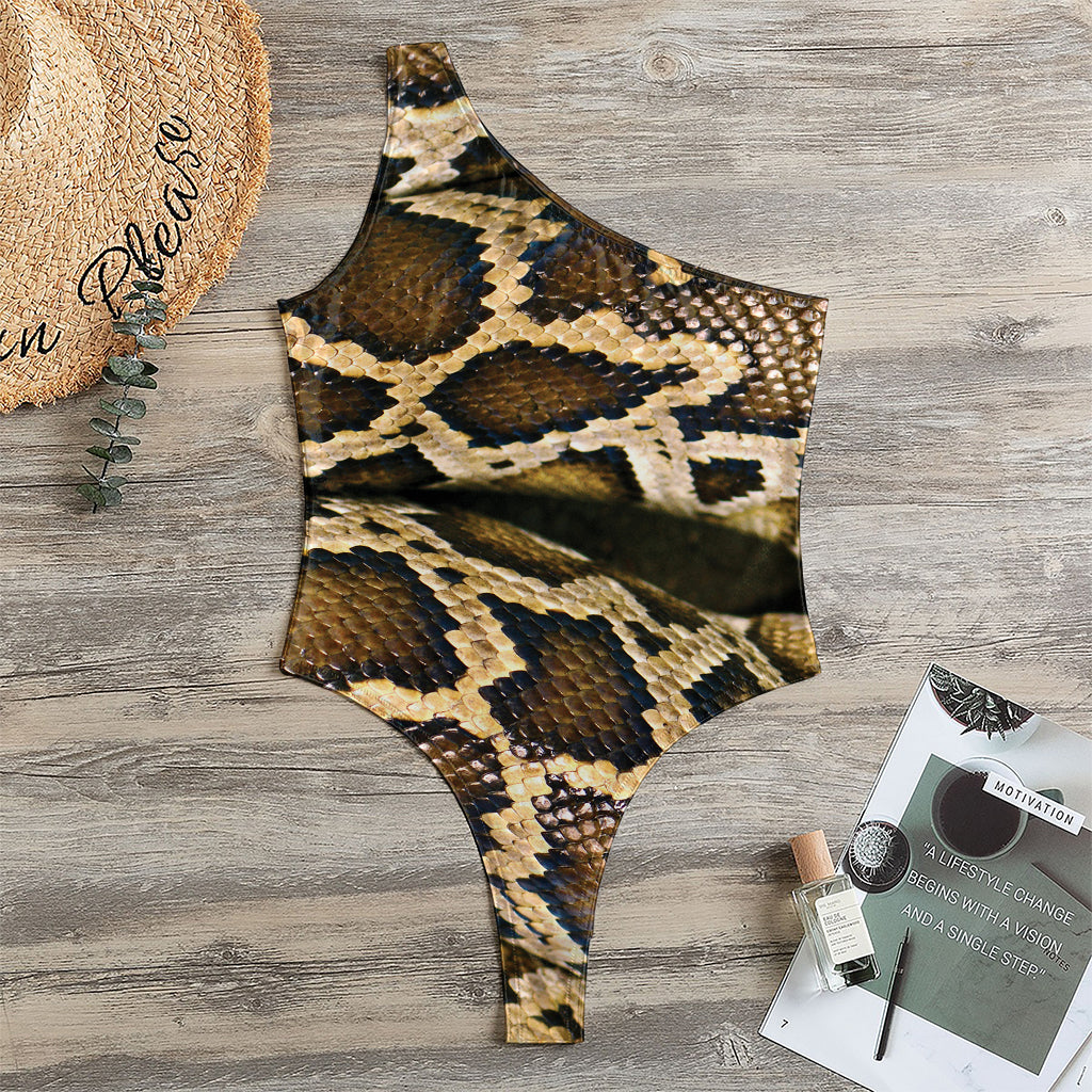 Burmese Python Snake Print One Shoulder Bodysuit