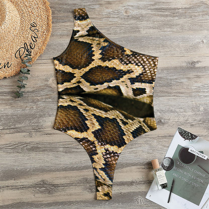 Burmese Python Snake Print One Shoulder Bodysuit