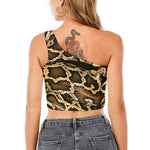Burmese Python Snake Print One Shoulder Crop Top