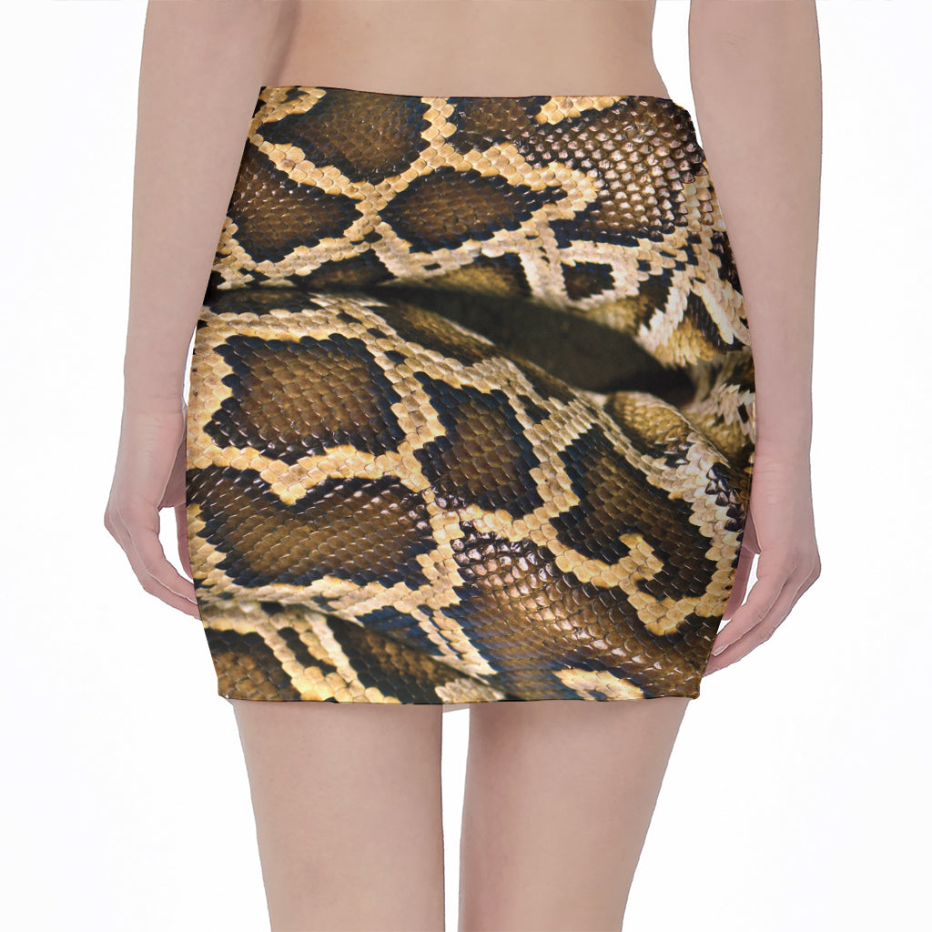 Burmese Python Snake Print Pencil Mini Skirt