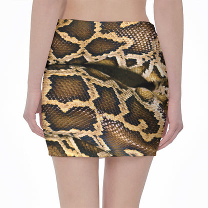 Burmese Python Snake Print Pencil Mini Skirt