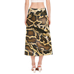Burmese Python Snake Print Side Slit Midi Skirt