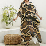 Burmese Python Snake Print Silk V-Neck Kaftan Dress